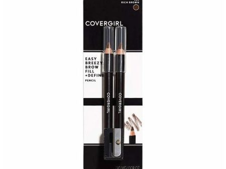 (2-Pack) COVERGIRL Easy Breezy Brow Fill + Define Eyebrow Pencil  505 Rich Brown  0.008 oz For Sale