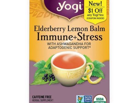 Yogi Tea Elderberry Lemon Balm Immune + Stress - 16ct For Sale