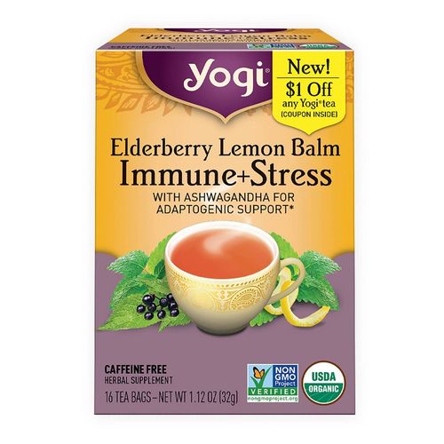 Yogi Tea Elderberry Lemon Balm Immune + Stress - 16ct For Sale